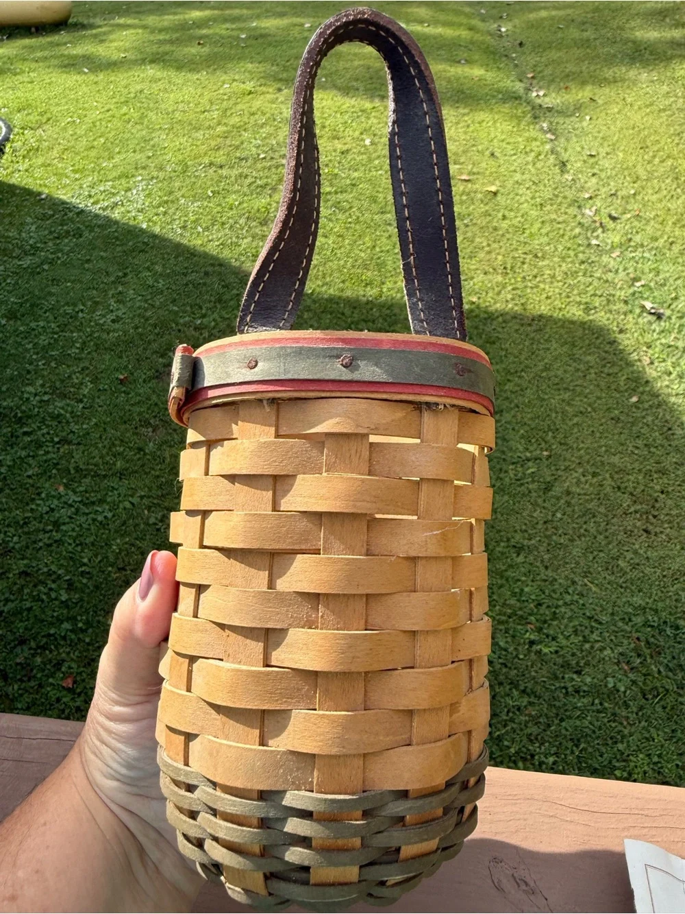Longaberger Santa’s Helper Small Woven Hanging Basket with Leather Handle